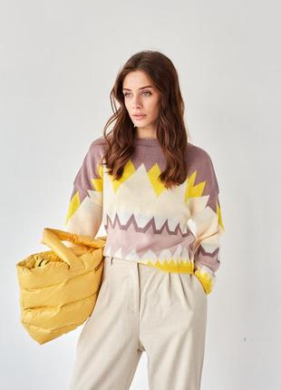 Легкий в'язаний джемпер "лана", жіночий напіввовняний светр, колір чайне дерево з айворі