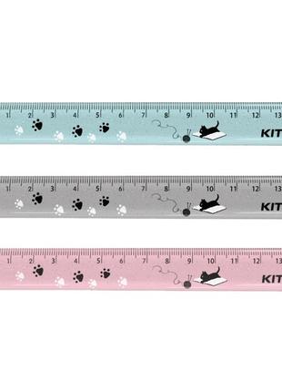 Линейка пластиковая с глиттером kite paws k23-020, 15 см