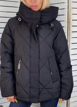 Куртка зимняя женская пуховик черный короткий фабричный китай в наличии р.46-54