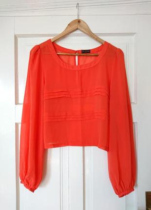 Стильна вкорочена шифонова блуза з оборками від miss selfridge, на р. м4 фото