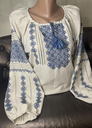 Стильна жіноча сорочка на сірому льоні. tm savchukvyshyvka ж-23019 фото
