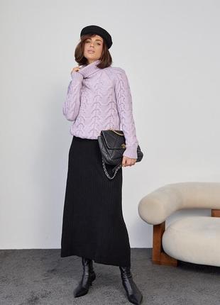Женский свитер из крупной вязки в косичку - лавандовый цвет, l (есть размеры)3 фото