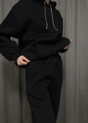 Теплый костюм женский черный премиум качество