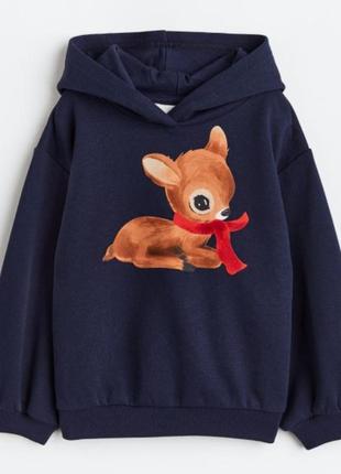 Толстовка на флисе h&m 4-6 лет оверсайз с капюшоном худи кофта флиска свитшот для девочки2 фото