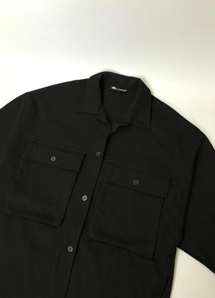 Черная базовая верхняя рубашка zara, зара, oversize, оверсайз, свободная, широкая, летучая мышь, овершот, куртка, теплая рубашка, ветровка4 фото