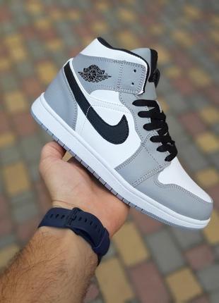 Кроссовки air jordan 1 высокие белые с серым5 фото