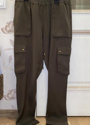 Женские повседневные брюки цвета хаки: приталенные, с завышенной талией, широкие, утягивающие, тренировочные, с завязкой, длинные карго1 фото