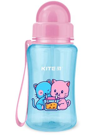 Пляшка для води kite cats k23-399-1, 350 мл, блакитна