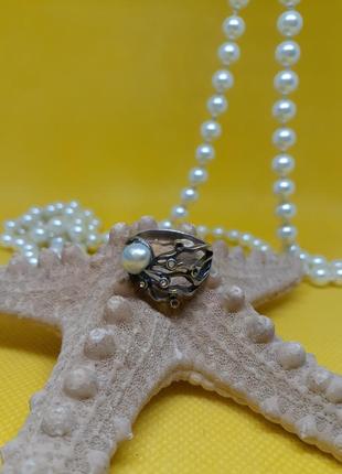 Jenavi комплект сережки і кільце набір сет з натуральними перлами мельхіор срібло8 фото