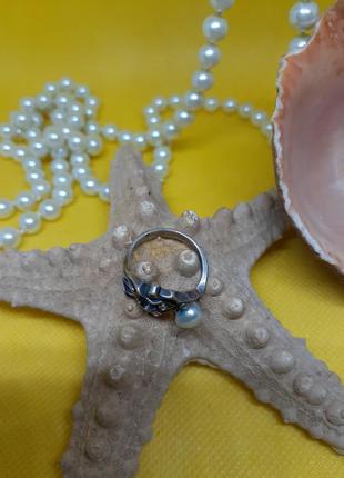 Jenavi комплект серьги и кольцо набор сет с натуральными жемчугом мельхиор серебро9 фото