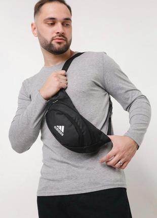 Бананка черная adidas лого белая (маленькая накатка)2 фото