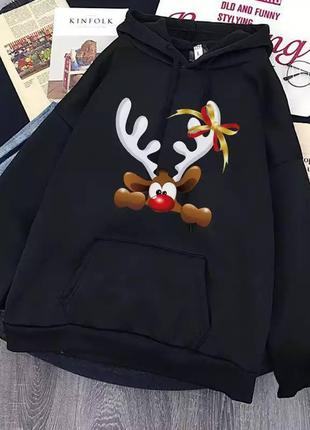 Новогодняя праздничная худи, свитер с оленями, кофта рождественская олени1 фото