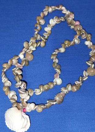 Бусы из натуральных мелких ракушек украшение на шею морская тема