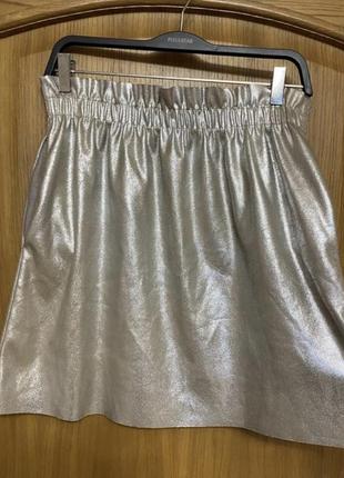 Металлизированная мягкая юбка на резинке золотистого цвета 48-50 р zara