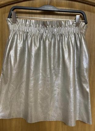 Металлизированная мягкая юбка на резинке золотистого цвета 48-50 р zara5 фото