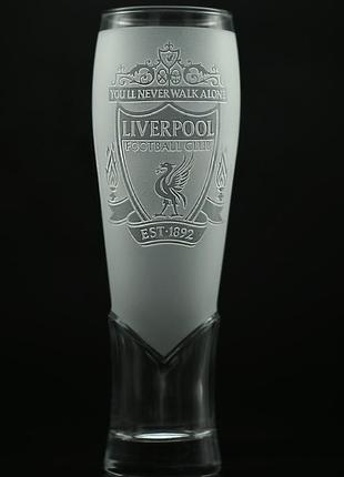 Подарунковий келих для соку води пива 440 мл з гравіюванням лого футбольного клубу фк ліверпуль liverpool fc