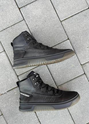 Кеды кроссовки мужские зимние кожаные adidas натуральная кожа утепленные шерстью черный матовый4 фото