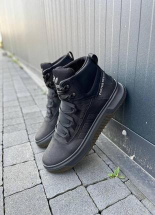 Кеды кроссовки мужские зимние кожаные adidas натуральная кожа утепленные шерстью черный матовый2 фото