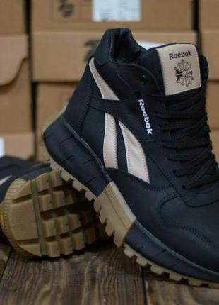 Кроссовки мужские зимние кожаные reebok ботинки из натуральной кожи утелпенные шерстью черные