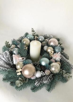 Рождественская композиция под свечу, новогодний подсвечник3 фото