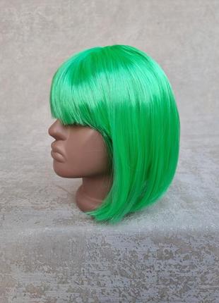 Парик зеленый короткий  карнавальний парик каре с зелеными волосами5 фото