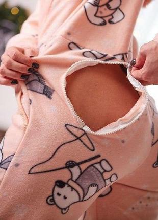 Попожама пижама размер s пудровая с медведями4 фото