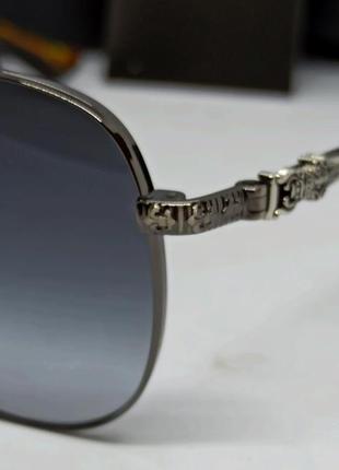 Chrome hearts очки мужские солнцезащитные капли темно серый градиент в серебристой металлической оправе3 фото