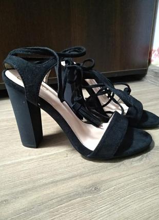 Черные женские босоножки черная обувь, под замш3 фото