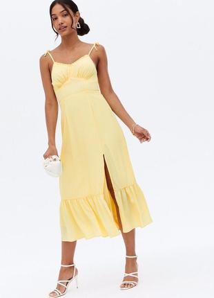 Нежное лимонное платье миди с разрезом от new look2 фото
