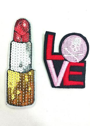 Нашивки помада love красный желтый