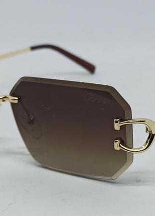 Cartier очки унисекс солнцезащитные узкие безоправные коричневый градиент с золотым металлом