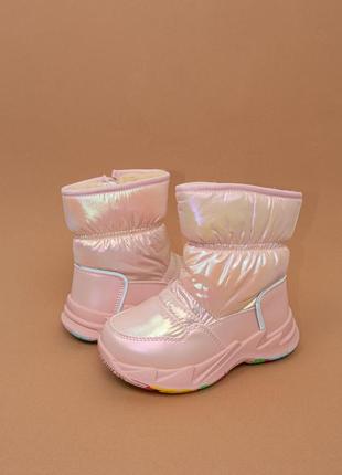 Зимове термо взуття для дівчинки рожеві чобітки дутики черевики 31 33 розовые детские зимние боти3 фото