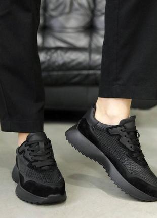 Кроссовки женские кожаные черные3 фото