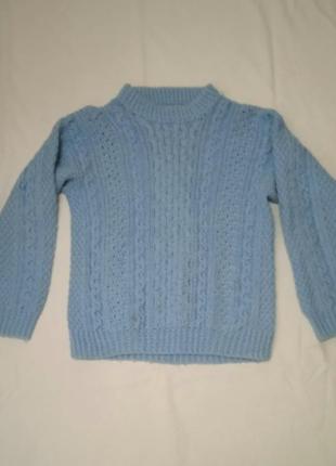 Голубой милый вязаный свитер хэндмейд