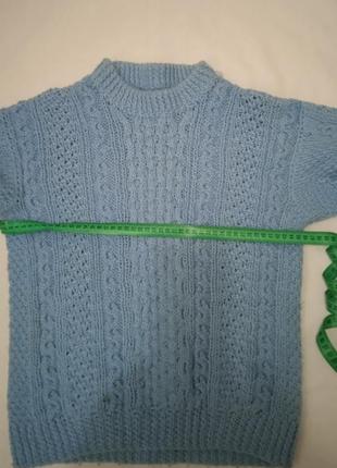 Голубой милый вязаный свитер хэндмейд2 фото
