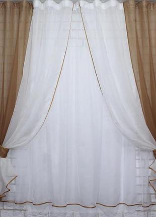 Фіранка на кухню (280х150см), шторки і тюль з шифону. колір коричневий з бежевим та білим