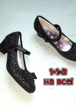 🎁1+1=3 новые черные блестящие туфли с бантиком lilley на девочку, размер 36