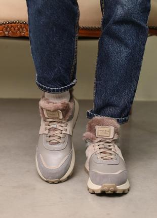 Кроссовки кожаные с мехом серые10 фото