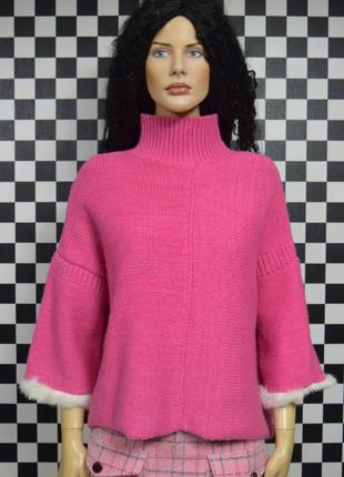 Свитер свитер свечер розовый с натуральным мехом свободный крой2 фото