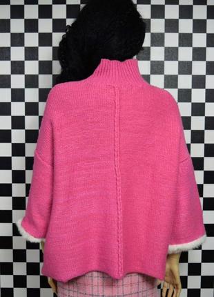 Свитер свитер свечер розовый с натуральным мехом свободный крой3 фото