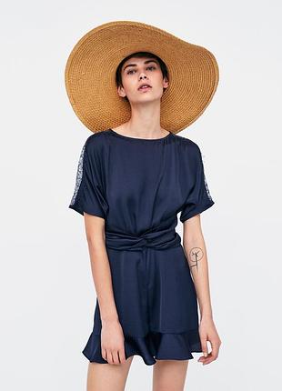 Комбінезон з мереживом темно синього кольору zara xs