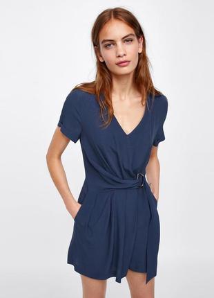 Синий вискозный комбинезон zara xs2 фото