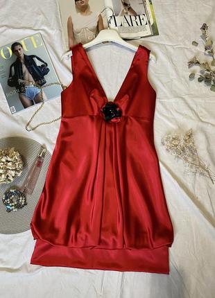 Платье вечернее красное атласное