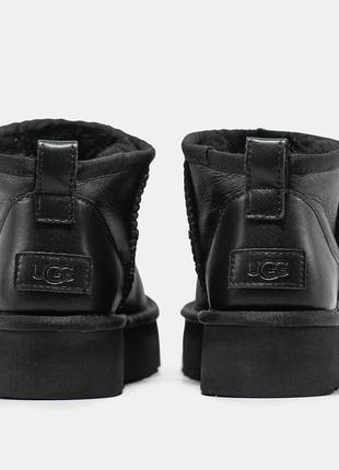 Ugg classic mini черные кожаные зимние угги унисекс женские теплые, стильные сапоги3 фото