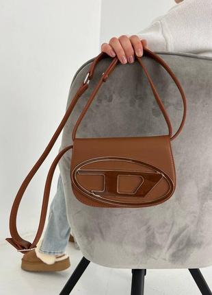 Diesel 1dr denim iconic shoulder bag brown3 фото