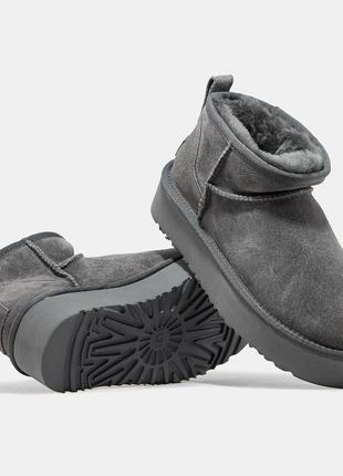 Ugg classic mini серые замшевые зимние угги унисекс женские теплые, стильные сапоги 36-41