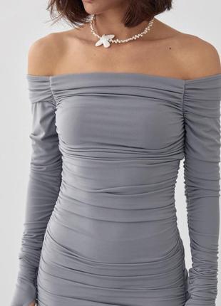 Якісна красива довга вечірня сукня з драпіруванням жіноча сіра (графітова)6 фото