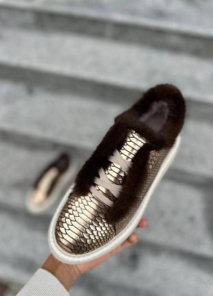 Эксклюзивные ботинки высокие лоферы из натуральной итальянской кожи и замши женские с норкой8 фото