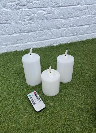 Светодиодные свечи восковые с 3d эффектом имитации пламени и пультом ду ledart, набор 3шт5 фото