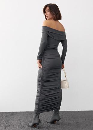Сукня жіноча сіра (графітова) довга з драпіруванням6 фото